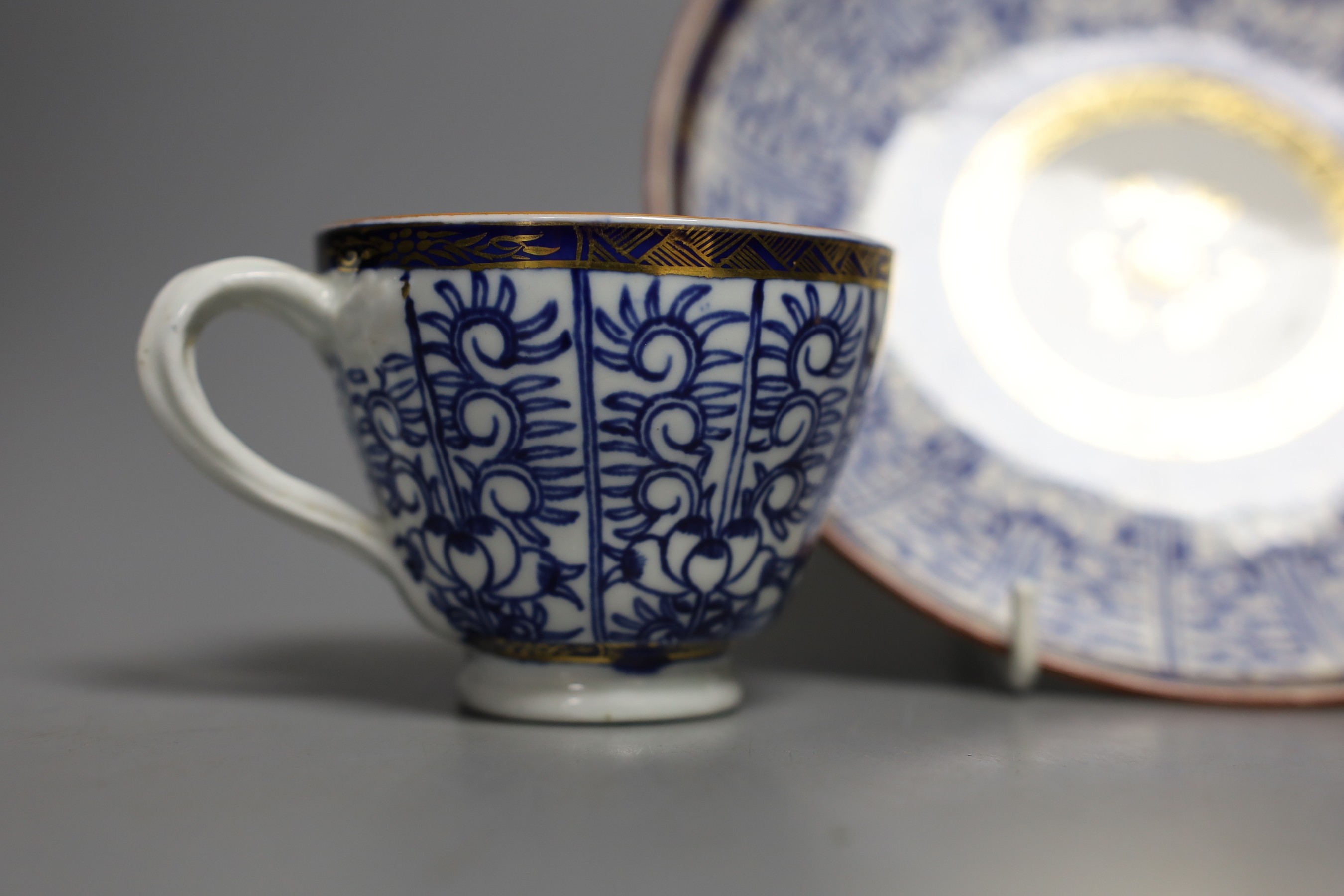 A Chamberlains Worcester saucer shaped dish and coffee cup and saucer both painted with the Royal Lily pattern c.1785